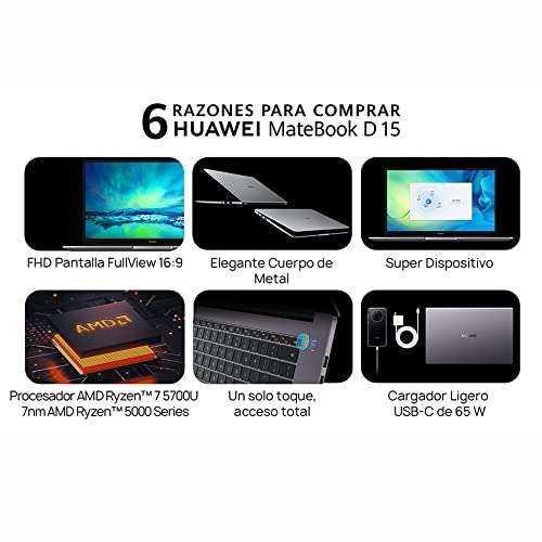 Amazon: Laptop Huawei Matebook D15, 16Gb + 512Gb, 15.6" FHD, Win11, Fast charger 65w, plata