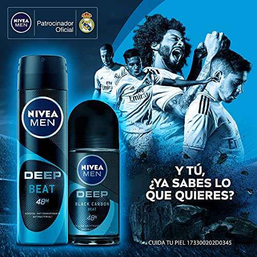 Amazon: NIVEA MEN Desodorante Antibacterial, Deep Beat Black Carbon (150 ml) 48 horas Protección Antitranspirante, envío gratis Prime
