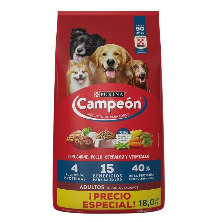 Walmart: Alimento para Perro Purina Campeón Adultos Todos los Tamaños 18 Kg