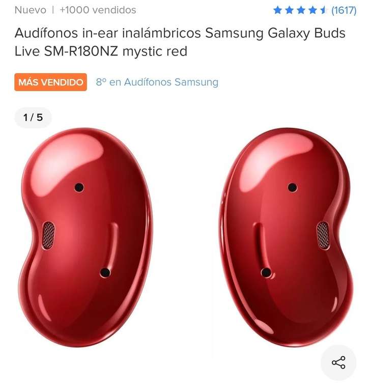 Mercado Libre: Audífonos Samsung galaxy buds live (RED VERSION) Envío full 17 disponibles