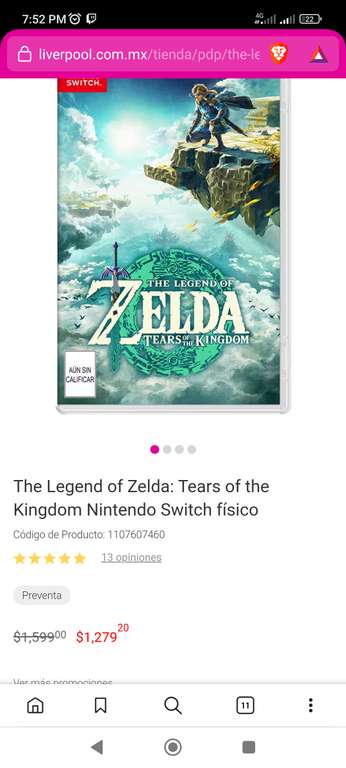Liverpool: The Legend of Zelda: Tears of the Kingdom Nintendo Switch físico EN PREVENTA