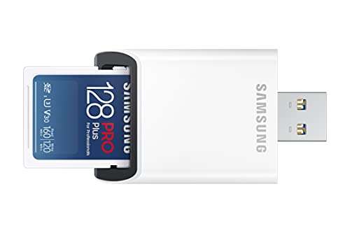 Amazon: SAMSUNG Pro Plus SD de 128 GB + Lector de Tarjetas SDXC Plus