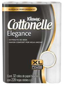 Amazon: Kleenex Cottonelle Elegance XL, Papel Higiénico Extra Largo, 32 Rollos Con 228 Hojas Dobles C/U