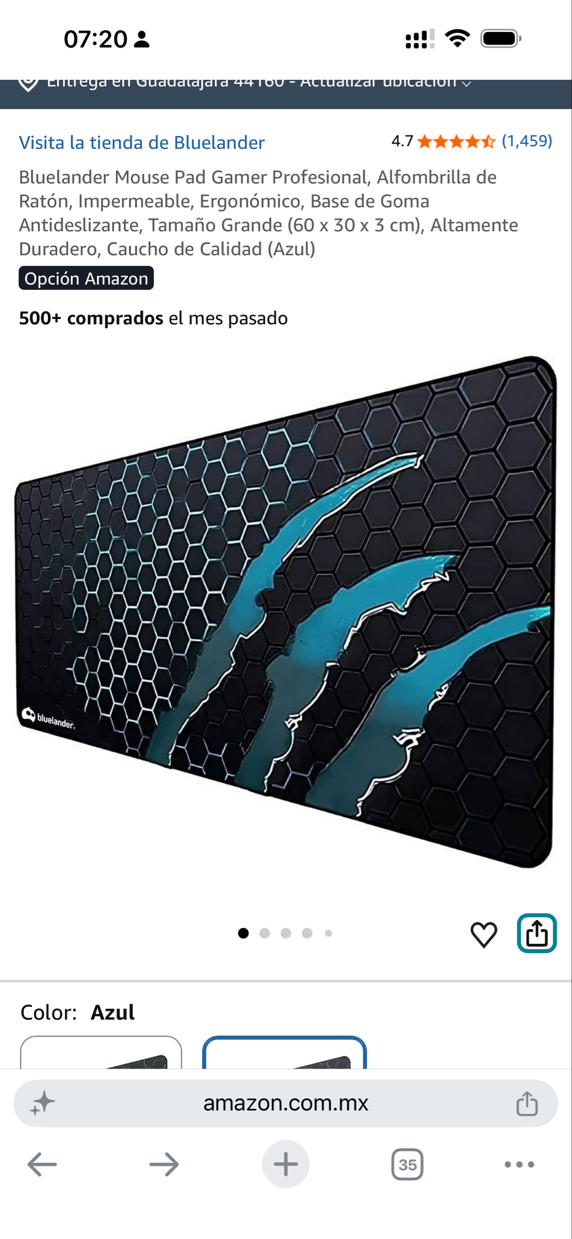 Amazon: Mouse Pad Gamer Profesional, Alfombrilla de Ratón, Impermeable, Ergonómico, Base de Goma Antideslizante AZUL (60 x 30 x 3 cm)