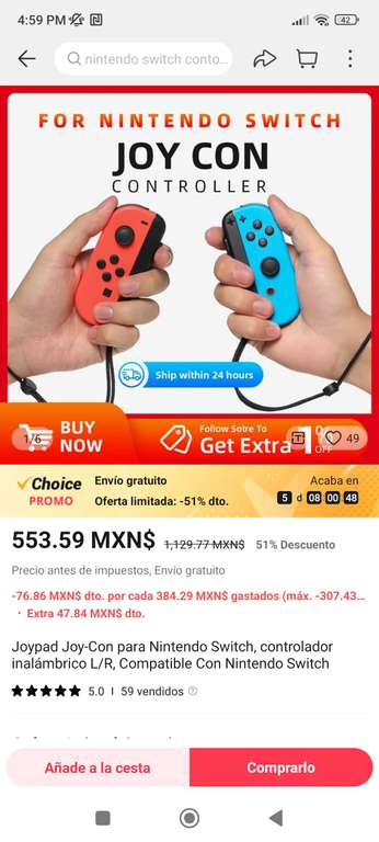 Joy Con para Nintendo Switch en AliExpress