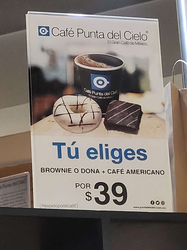 Café Punta del Cielo: 1 Brownie o Dona + Café Americano por $39.00