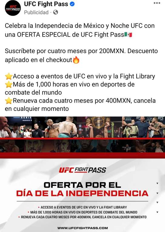 UFC Fight Pass 4 meses por 200 Pesos