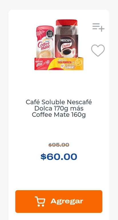 Chedraui | Paquete: Nescafé Dolca 170g + Coffee Mate 160g