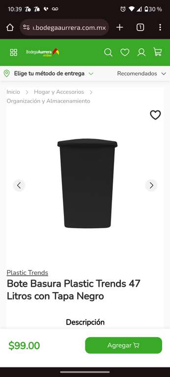 Bodega Aurrera: Cesto de basura color negro 47 litros