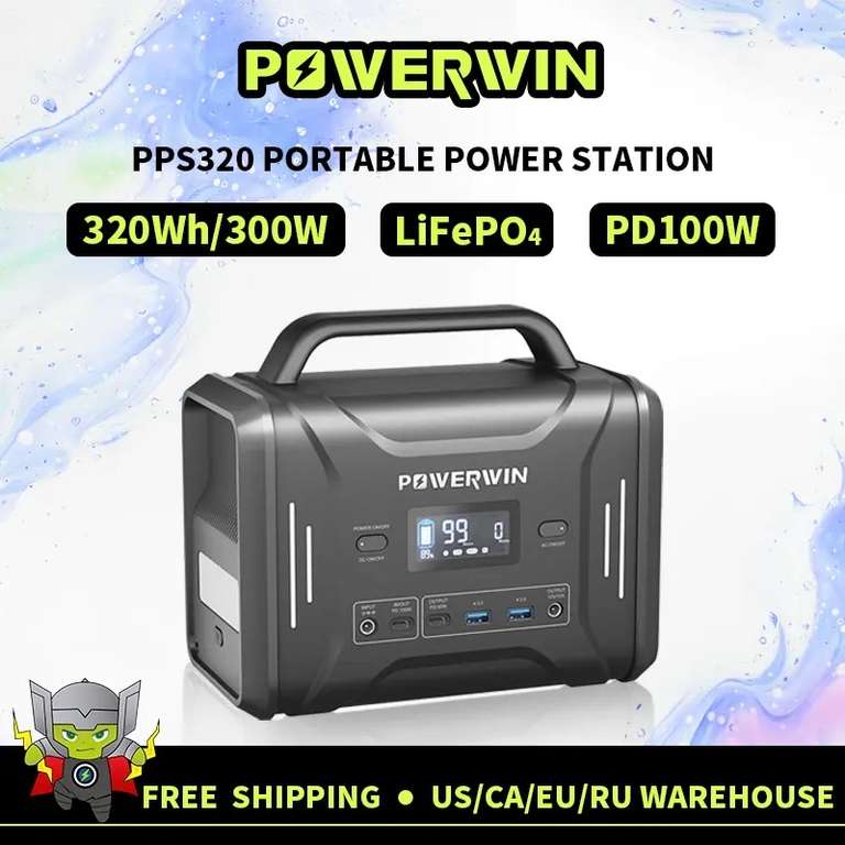 AliExpress: POWERWIN 320Wh Estación de energía portátil PPS320 Generador solar 300W LiFePO4 Batería PD100W