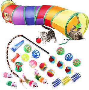 Amazon: Juego de 24 piezas de juguetes para gato, con tunel plegable para que su michi hiperactivo se canse un ratito