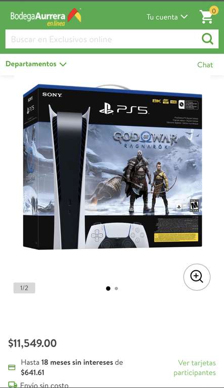 Bodega Aurrera: playstation 5 god of war digital Sony $ 9,816.65 a 18 meses sin intereses TDC BBVA