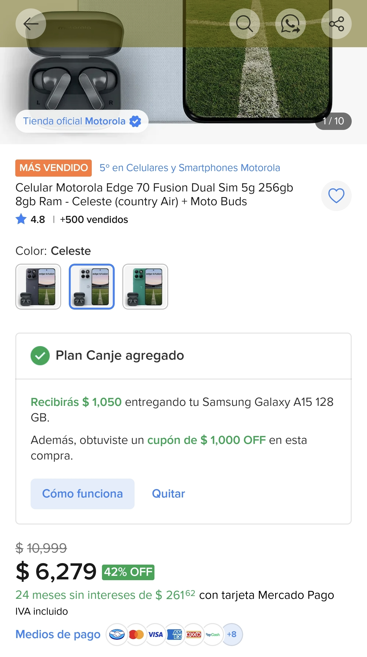 Mercado Libre: Motorola Edge 70 Fusion 256 GB, con Moto Buds | Canje + Cupón 10% con Meses sin tarjeta
