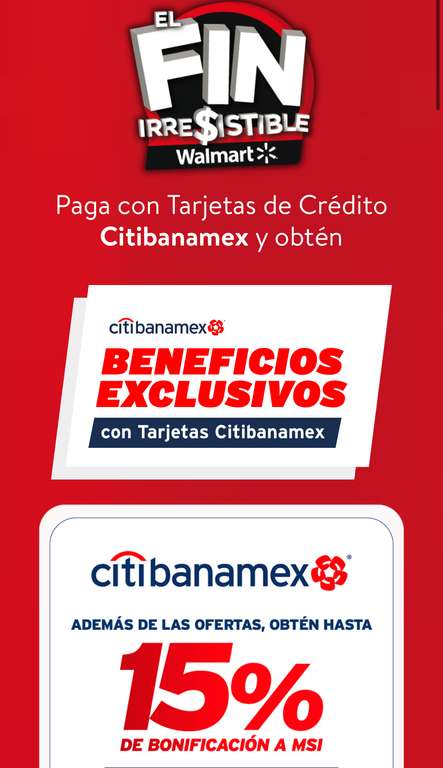 Citibanamex: Registro Walmart Fin Irresistible 2023, hasta 15% de bonificación