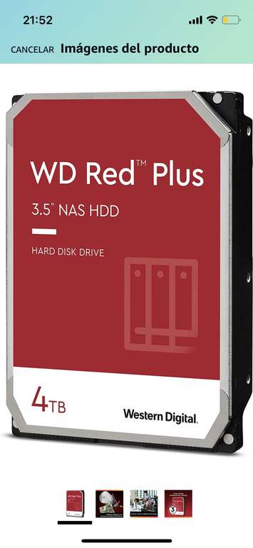 Amazon: Western Digital Disco Duro Interno WD Red Plus NAS de 4 TB - 5400 RPM, SATA 6 GB/s, CMR, caché de 128 MB, 3.5" -WD40EFZX