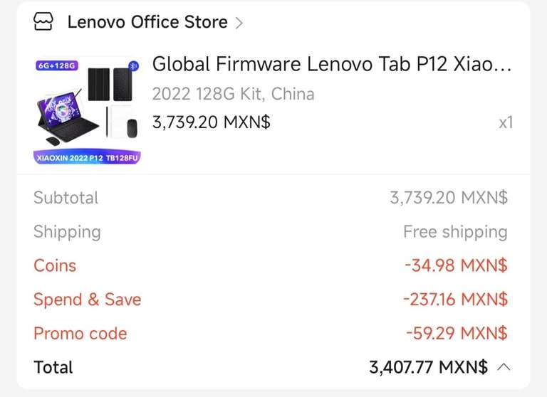 AliExpress | tablet Lenovo xiaoxin pad P12 2022 6ram 128gb bundle kit $2907