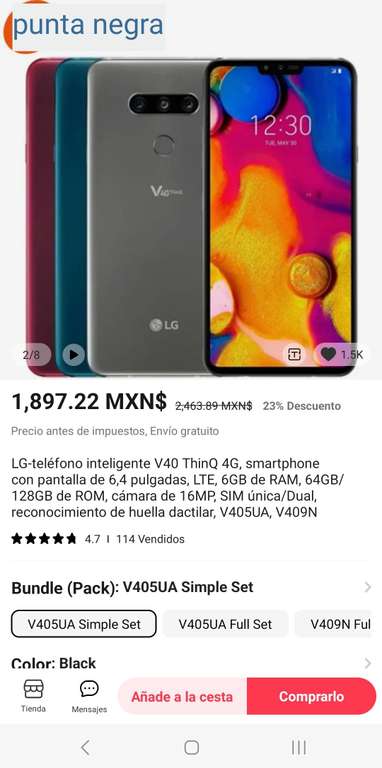 AliExpress: LG-teléfono inteligente V40 ThinQ 4G, smartphone con pantalla de 6,4 pulgadas