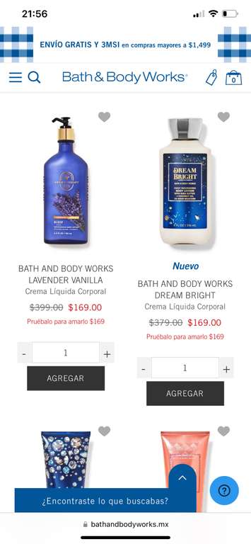 Bath & Body Works: Varias cremas y geles de ducha a $169