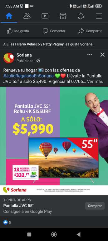 Soriana: Pantalla JVC 55 Pulg 4K Smart TV SI55URF
