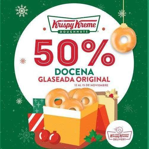 Krispy kreme: 50% de descuento en docena glaseada original o la nueva de fresa del 14 al 16 de enero (Válido también en sucursal)