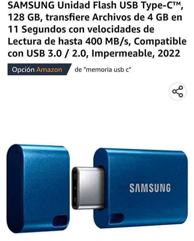 Amazon: Memoria USB C de 128 gb marca SAMSUNG con super precio