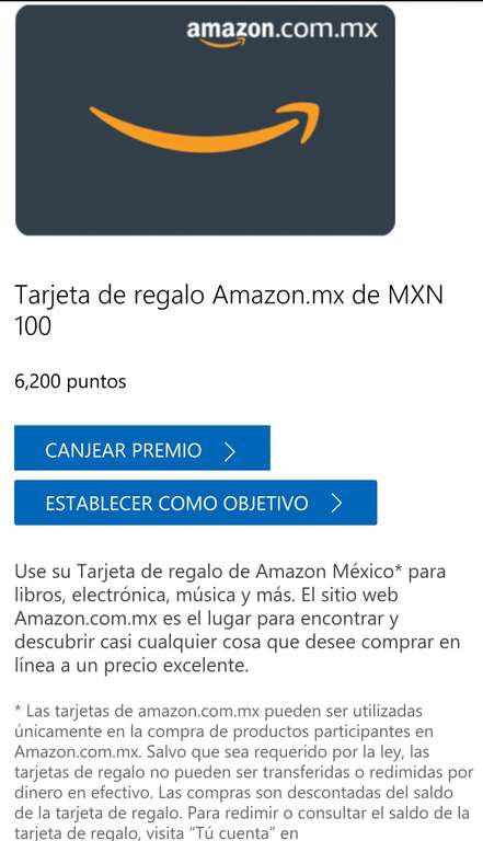 Tarjetas de regalo Amazon con Microsoft Rewards