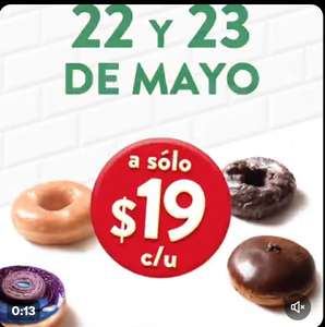 Krispy Kreme: Todas las Donas a $19 c/u (22 de mayo)