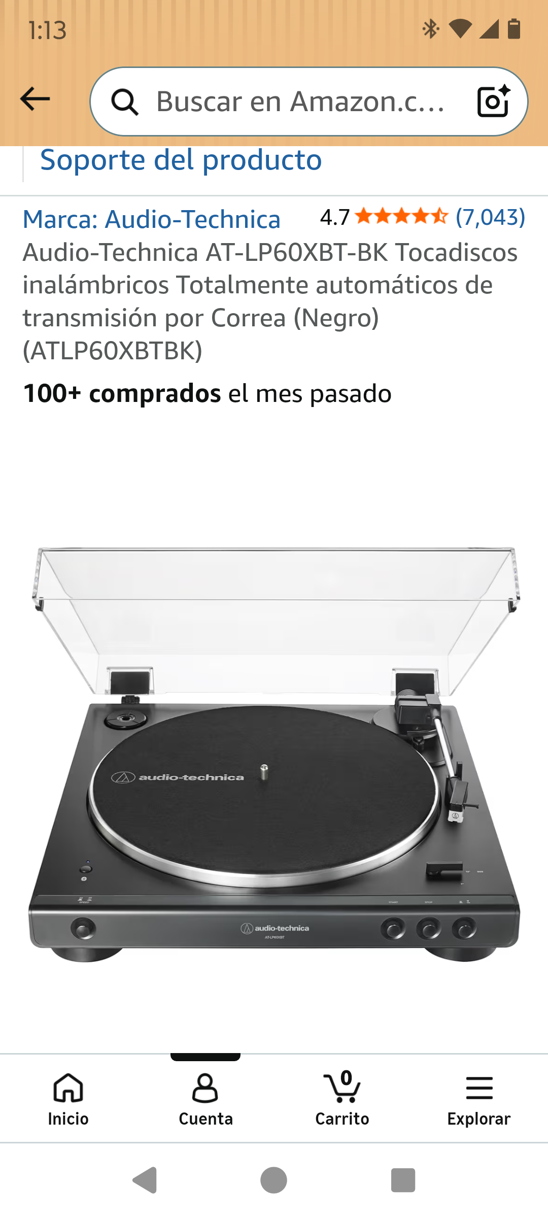 Amazon: Toca discos Audio-Technica AT-LP60XBT-BK | Más bajo con Banorte