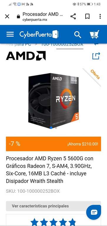 CyberPuerta Procesador AMD Ryzen 5 5600G con Gráficos Radeon 7, S-AM4, 3.90GHz, Six-Core, 16MB L3 Caché - incluye Disipador Wraith Stealth