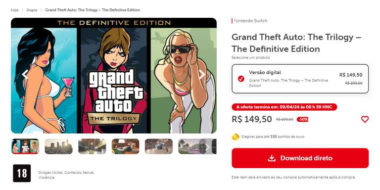 Nintendo eshop Brasil: Grand Theft Auto: The Trilogy – The Definitive Edition