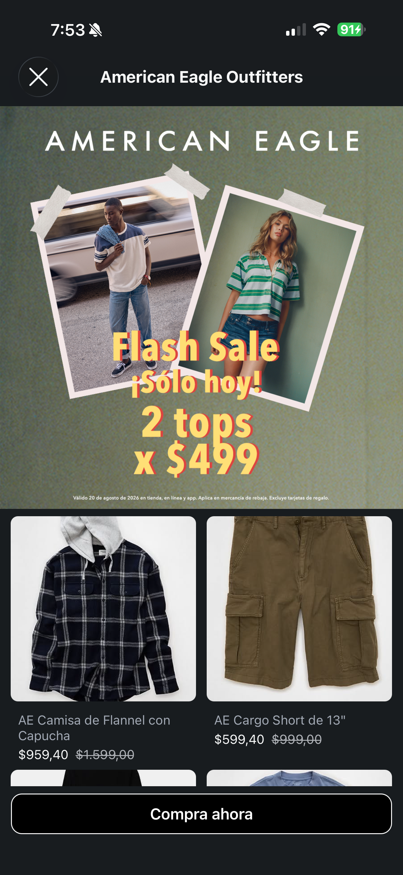 American Eagle: 2 tops x $499