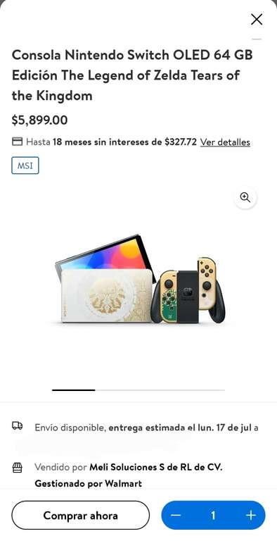 Walmart: Nintendo Switch OLED 64 GB Edición The Legend of Zelda Tears of the Kingdom con BBVA