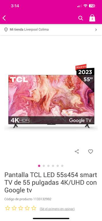 Liverpool: Pantalla TCL LED de 55 pulgadas 4K/UHD/Google tv