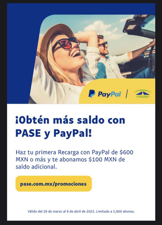 PASE: $100 extra haciendo primera recarga de $600 con Paypal