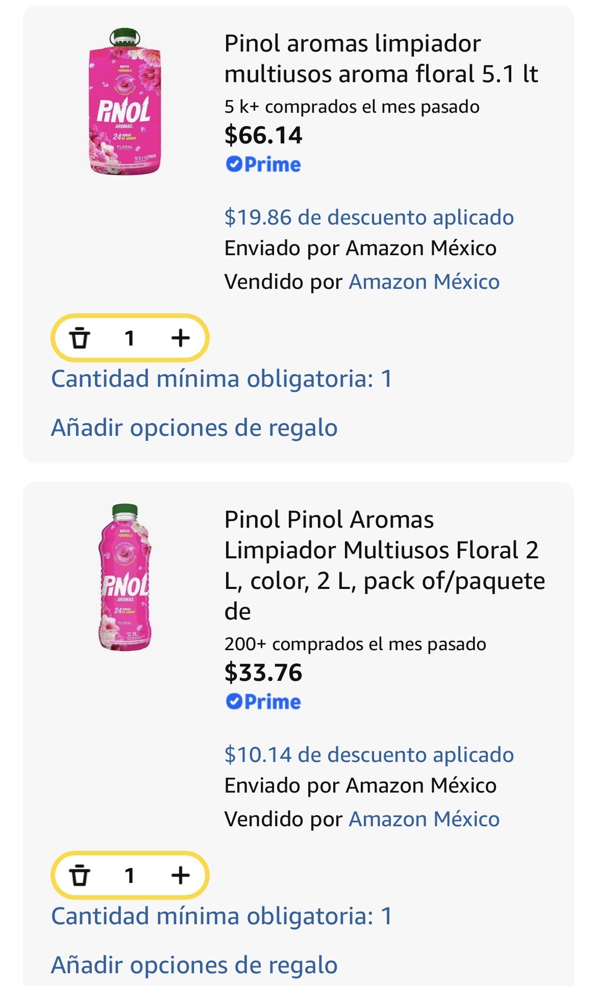 Amazon: Pinol aroma floral 5.1 Lt y 2Lt