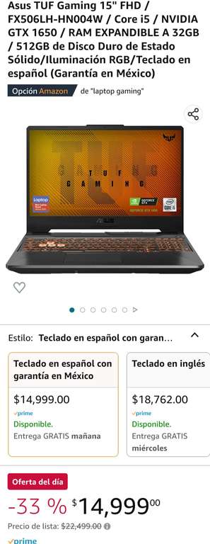 Amazon: Laptop Asus TUF Gaming 15" Core i5 (pagando con tarjetas participantes)
