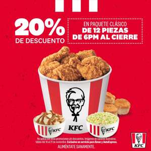 KFC Buen Fin: 20% en Paquete Clásico de 12 Piezas (del 18 al 21 de noviembre)