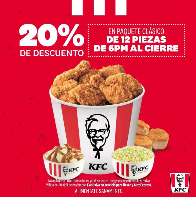 KFC Buen Fin: 20% en Paquete Clásico de 12 Piezas (del 18 al 21 de  noviembre) 
