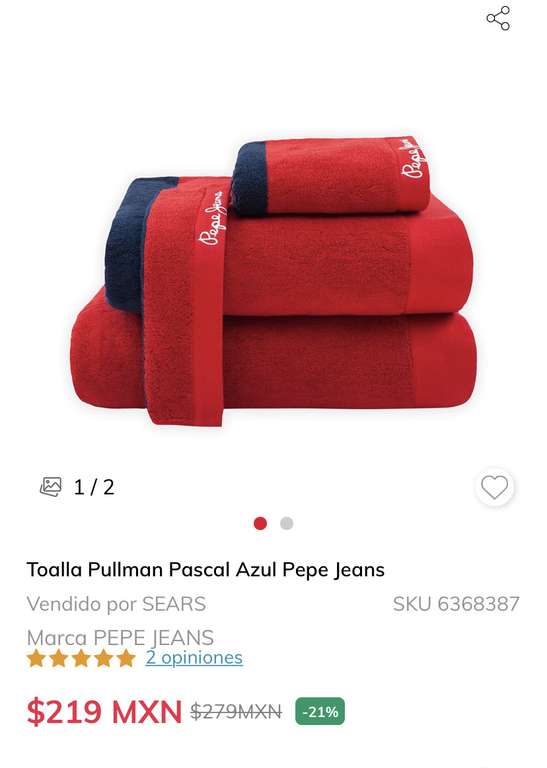 Sears / Juego de Toallas para manos / Pepe Jeans / Envío gratis