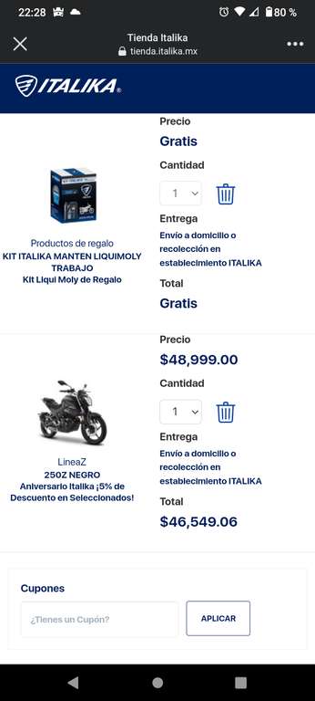 Italika: Moto Italika 250z con descuento al agregar al carrito
