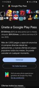 Google Play Pass al 80% x 6 meses | usuarios seleccionados ($11.8 p/mes)