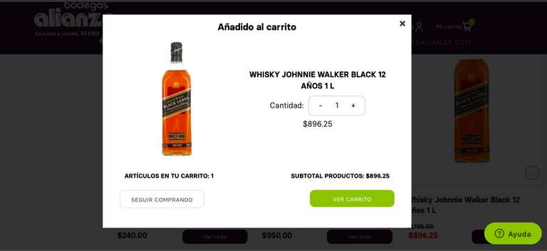 Black Label de 1 litro en $896 por Bodegas Alianza.