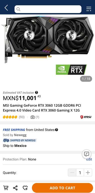 Newegg: Tarjeta gráfica MSI Gaming GeForce RTX 3060