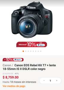 Linio: Canon EOS Rebel kit T7 + Lente 18-55mm IS II DSLR color negro | PayPal