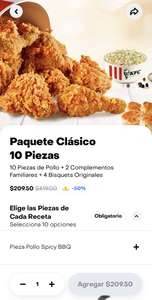 Rappi [Prime]: KFC paquete Clásico 10 piezas a Mitad de Precio.