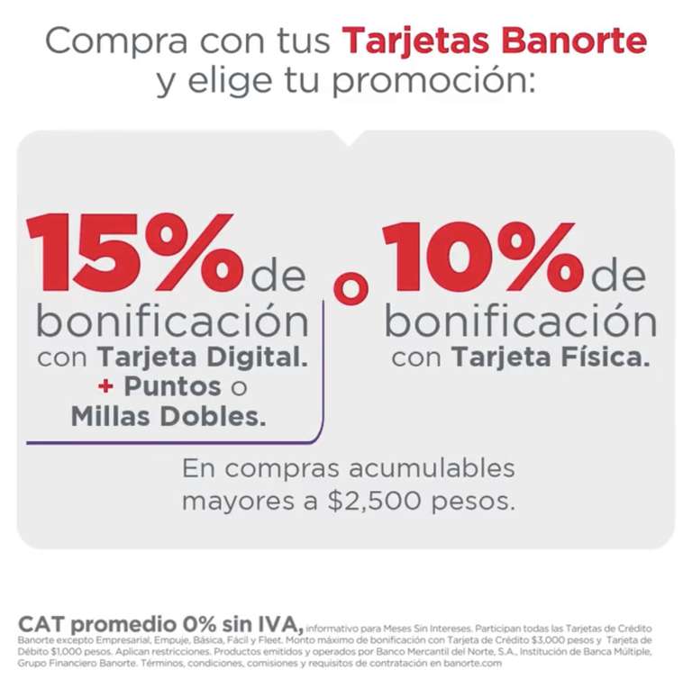 Días de compras Banorte: 15% de bonificación los miércoles y viernes con tarjeta digital