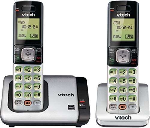 Amazon - Teléfono Vtech DECT 6.0 con base para identificación de llamadas y llamada en espera, Plateado/Negro