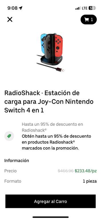 Uber Eats / RadioShack • Estación de carga para Joy-Con Nintendo Switch 4 en 1