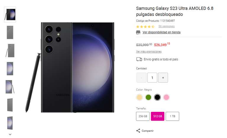 Liverpool: Samsung Galaxy S23 Ultra 512 GB Varios colores (Pagando al contado con TDC Santander)