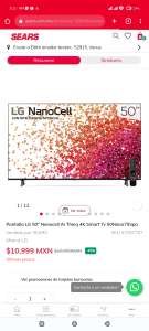 Sears, Pantalla LG 50" Nanocell Ai Thinq 4K Smart Tv 50Nano75Spa